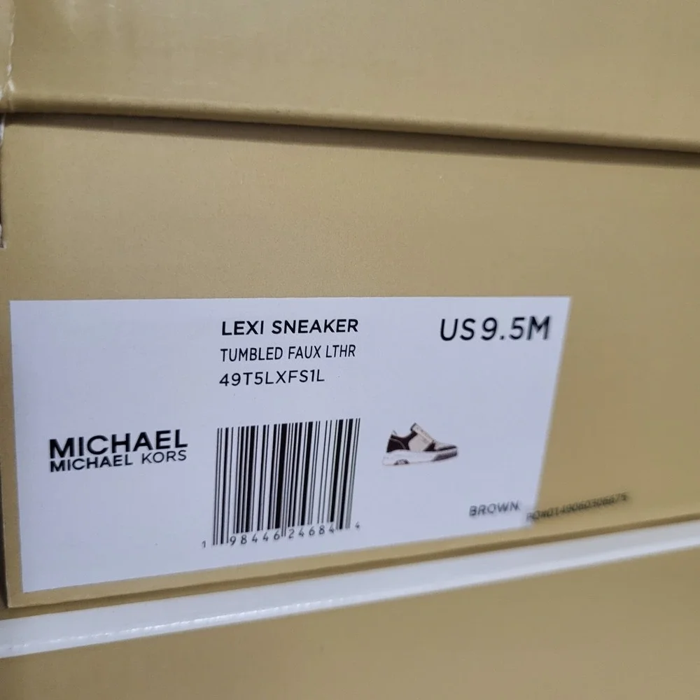 Michael Kors Lexi Women's 9.5 M Brown Sneaker Mixed-Media MK Monogram New In Box - Picture 2 of 10